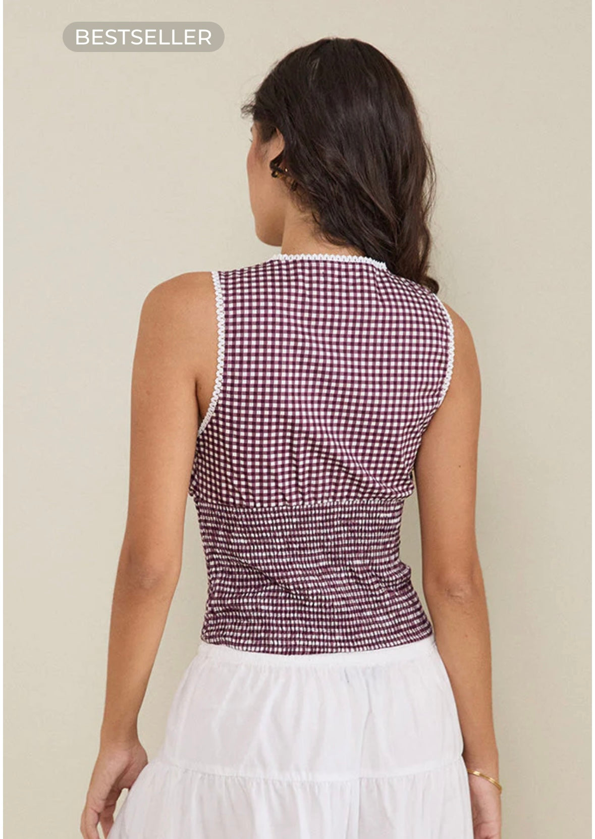 Hevalis Plunge Top In Mini Gingham - Wine
