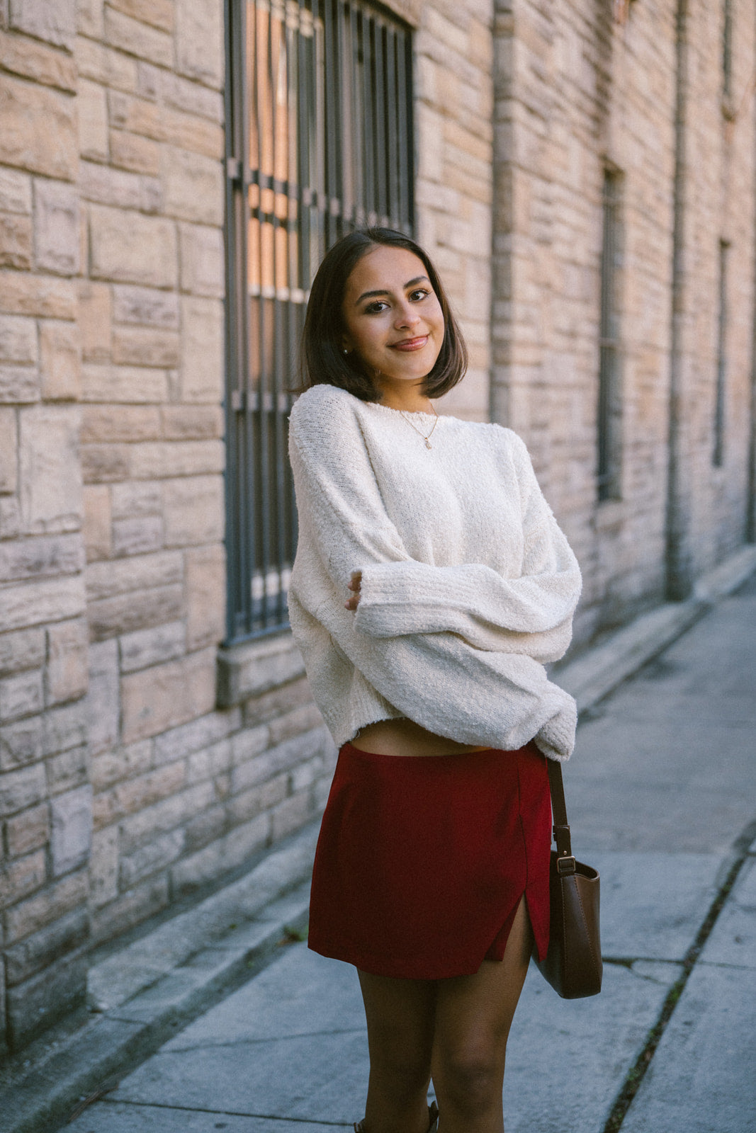 Olivaceous maroon mini skort