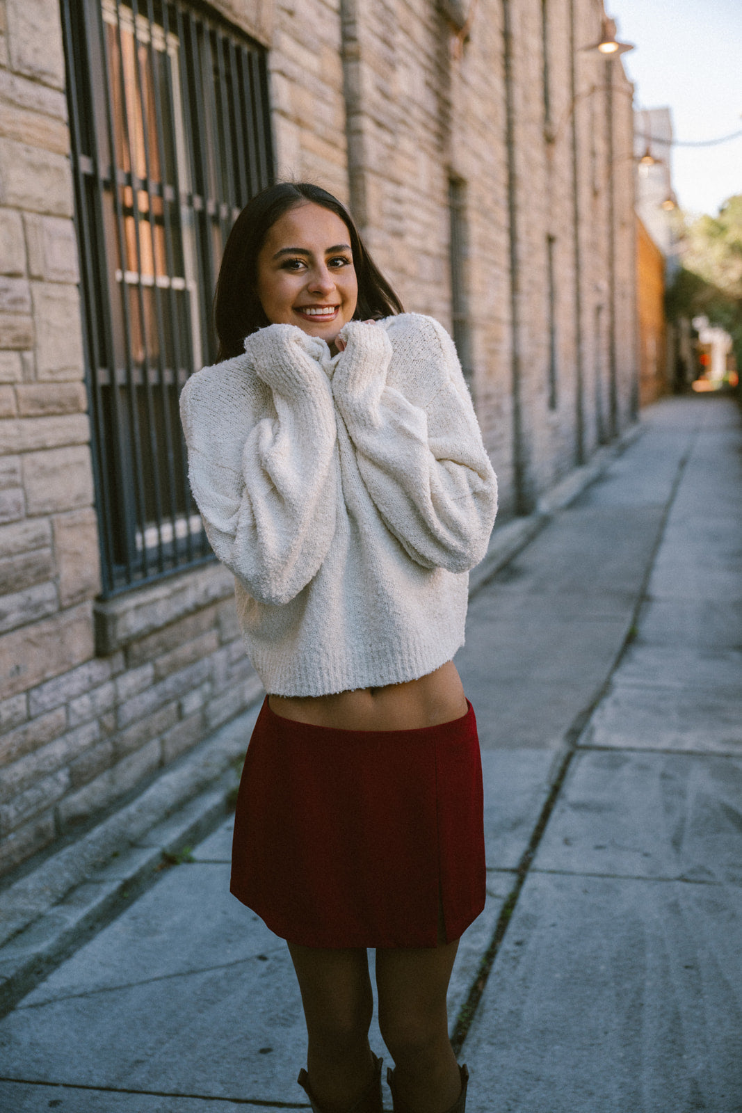 Olivaceous maroon mini skort