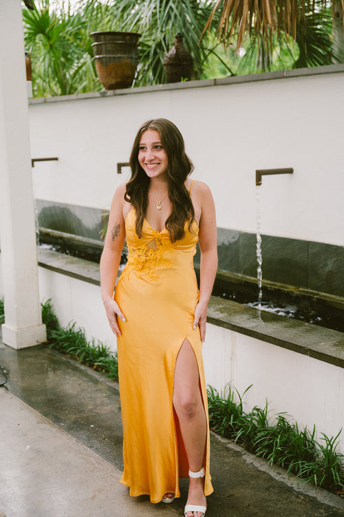 One and Only mango satin maxi dress