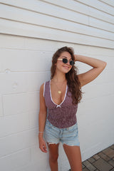 Hevalis Plunge Top In Mini Gingham - Wine