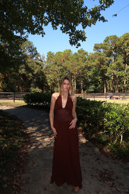 Fernanda Plunge Halter Maxi Dress