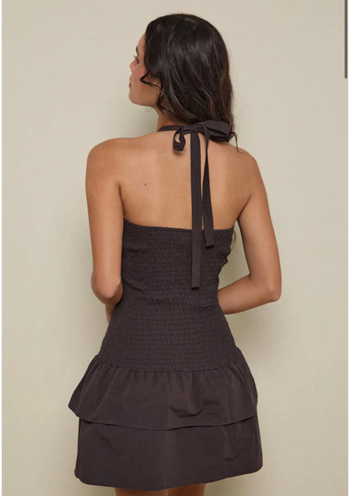 Herais Halterneck Mini Dress - Deep Mahogany