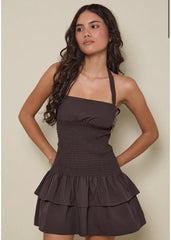 Herais Halterneck Mini Dress - Deep Mahogany