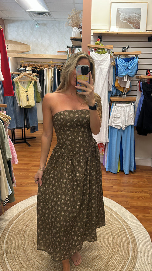 Olive Drop Waist Midi Dress