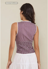 Hevalis Plunge Top In Mini Gingham - Wine