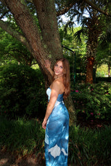 Sarah floral strapless maxi - blue