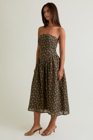 Olive Drop Waist Midi Dress