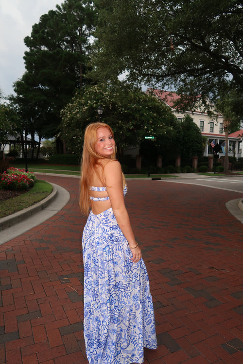Dalia Blue Bohemian Strapless Maxi